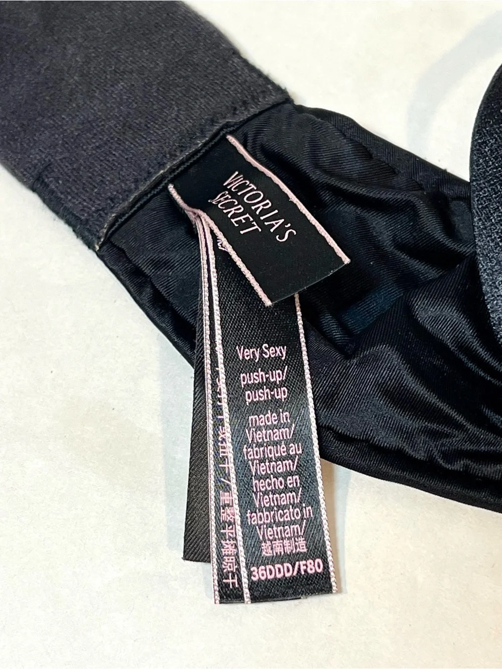 Victoria's Secret Black Very Sexy Black Satin Push-Up Bra Bling Straps | 36DDD